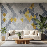 Tapet Personalizat Abstract cu solzi abstracti in nuante de gri si auriu - GREY GOLDEN FLAKES