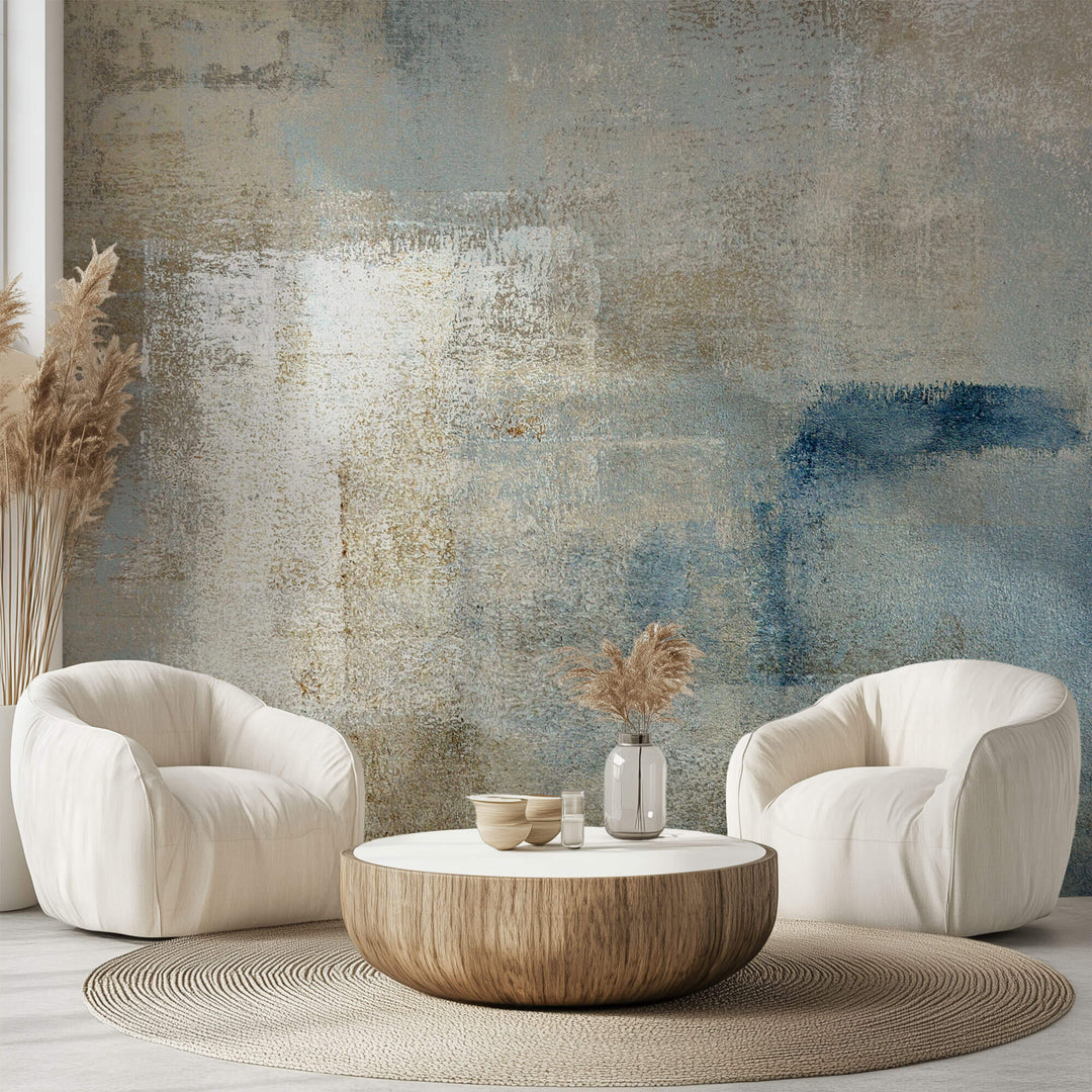 Tapet Personalizat Abstract cu vopsea abstracta in nuante de bej si albastru - LAYERED PAINT