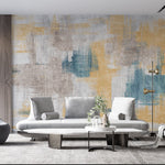 Tapet Personalizat Abstract cu mix de texturi in nuante albastre si aurii - PAINTED TEXTILE