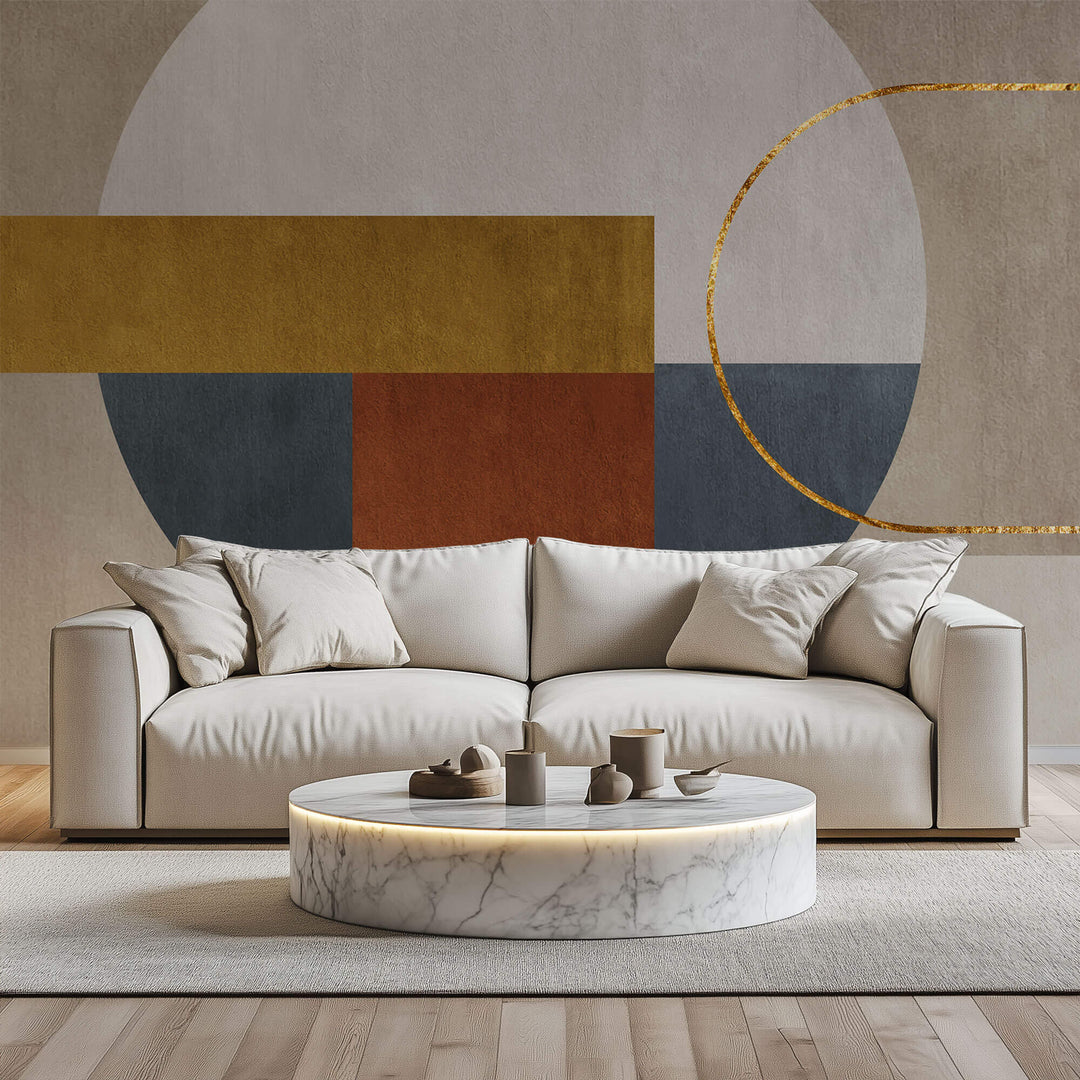 Tapet Personalizat Abstract cu forme geometrice cu textura si insertie aurie - GOLD ARCH ACCENT