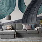 Tapet Personalizat Abstract cu urme de pensula in nuante de acril negru si turcoaz - CLEAR STROKES