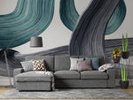 Tapet Personalizat Abstract cu urme de pensula in nuante de acril negru si turcoaz - CLEAR STROKES
