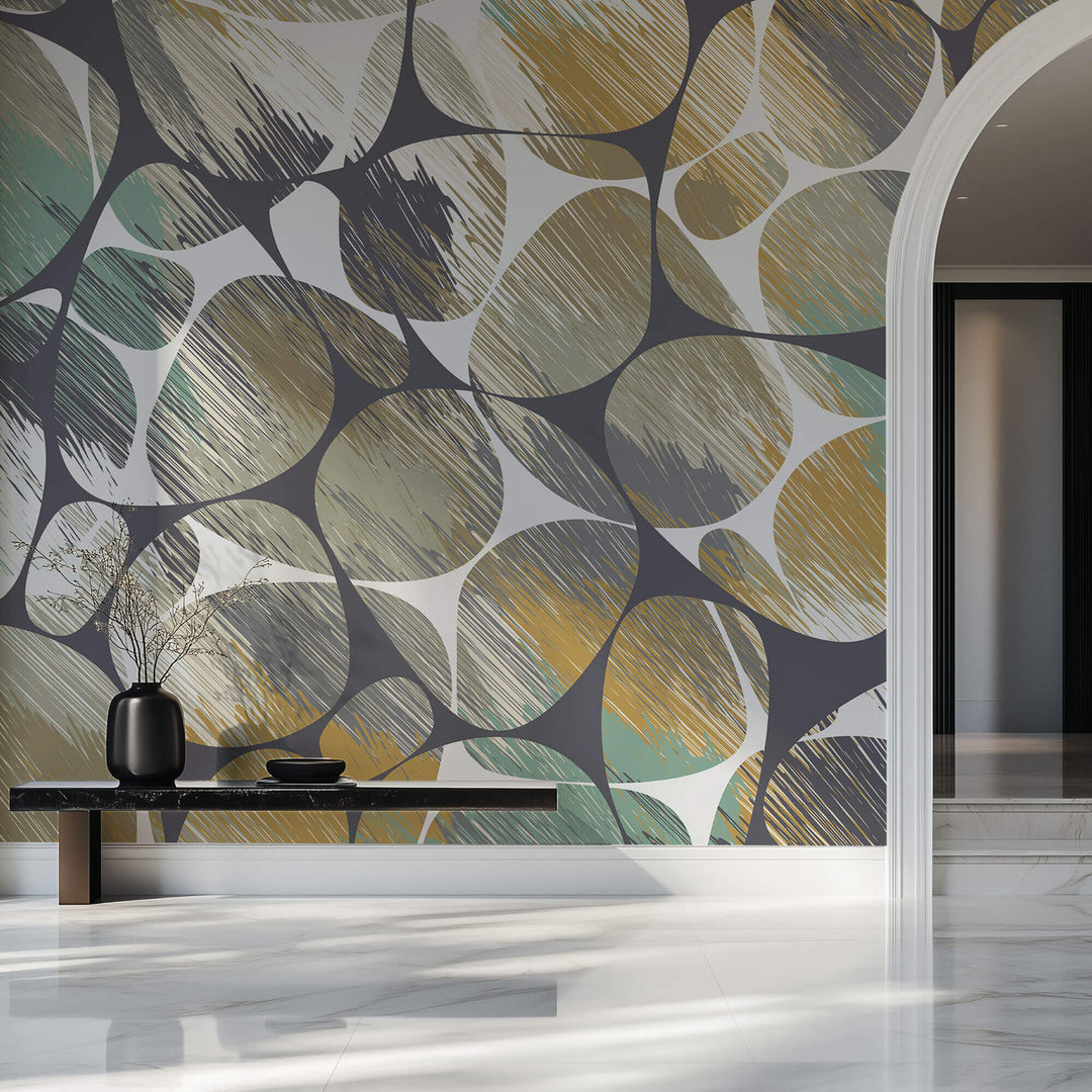 Tapet Personalizat Abstract cu model geometric suprapus in nuante calde - DOUBLE PATTERN