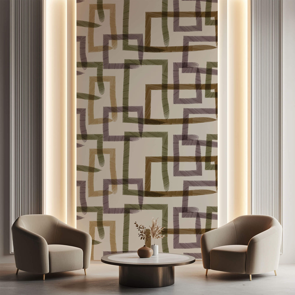 Tapet Personalizat Abstract cu dreptunghiuri texturate in nuante maronii verzi si mov - CHAIN PAINT