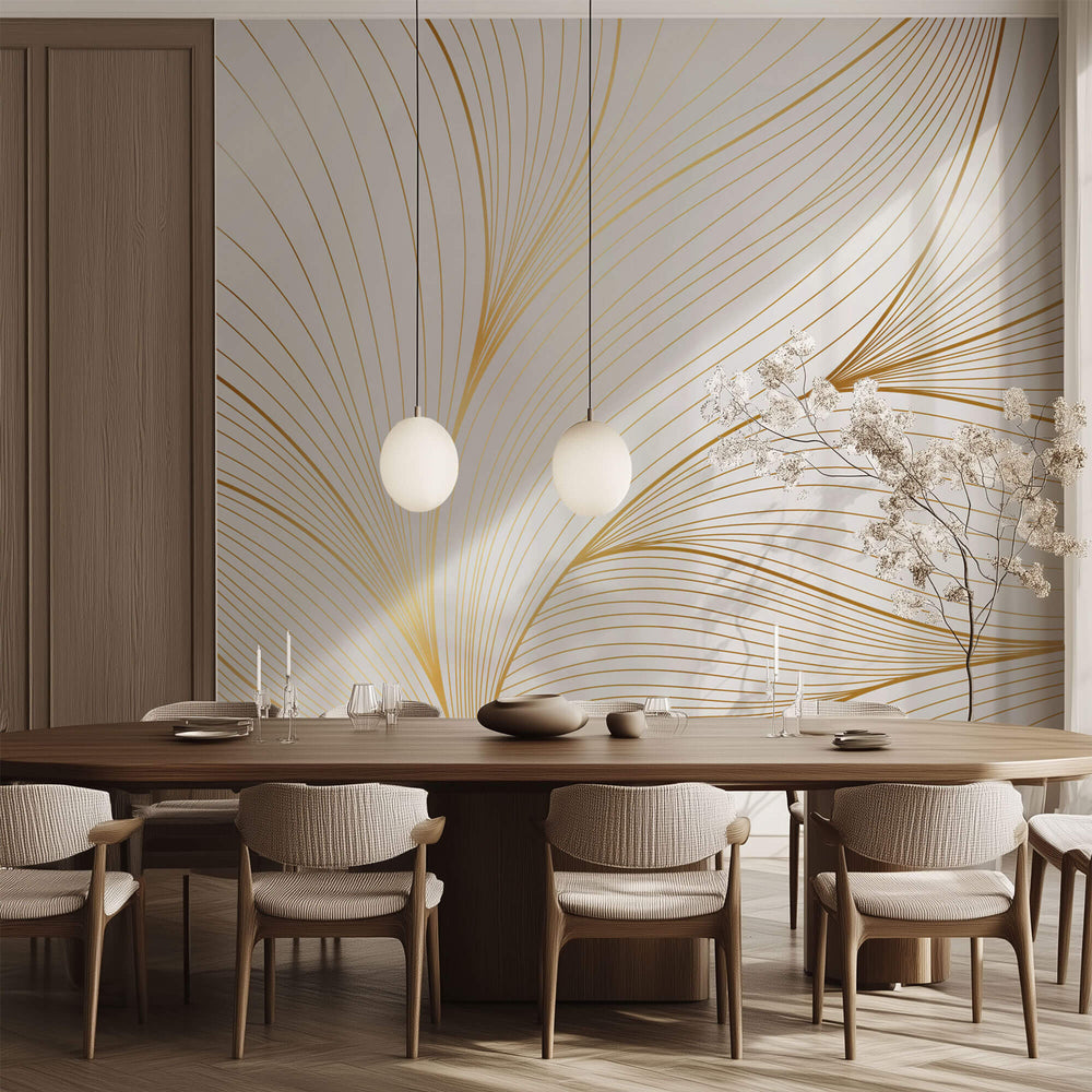 Tapet Personalizat Abstract cu fire aurii abstracte - GOLD LOTUS PETALS