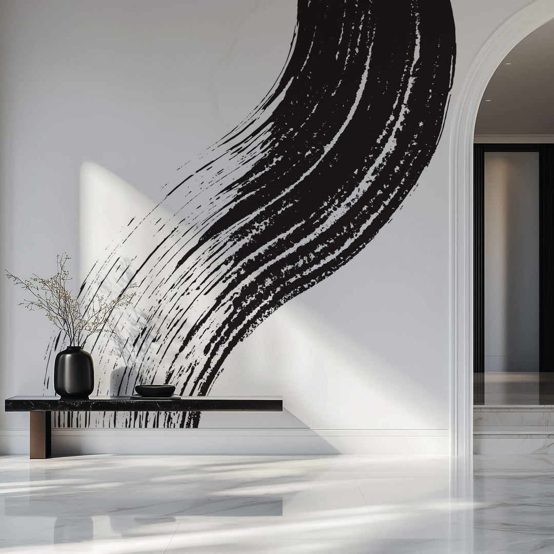 Tapet Personalizat Abstract cu urma de pensula si vopsea neagra in stil japonez - JAPANESE BRUSH STROKE