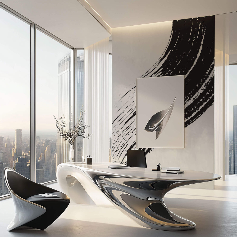 Tapet Personalizat Abstract cu urma de pensula si vopsea neagra in stil japonez - JAPANESE BRUSH STROKE