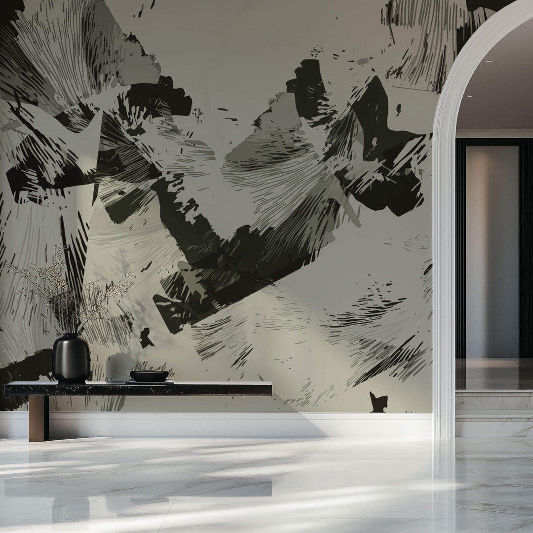 Tapet Personalizat Abstract cu forme abstracte in nuante de verde kaki - CAMO FOLIAGE