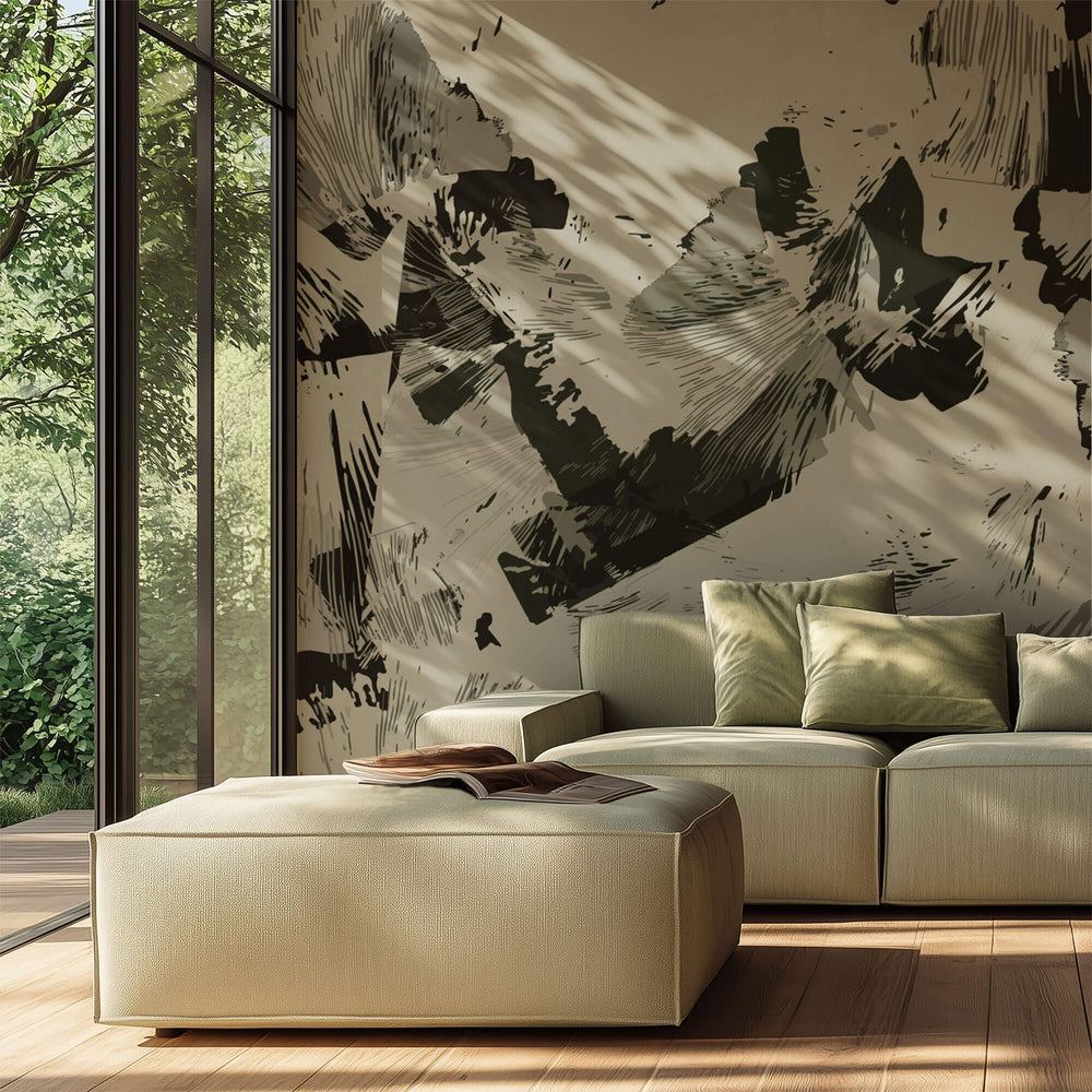 Tapet Personalizat Abstract cu forme abstracte in nuante de verde kaki - CAMO FOLIAGE