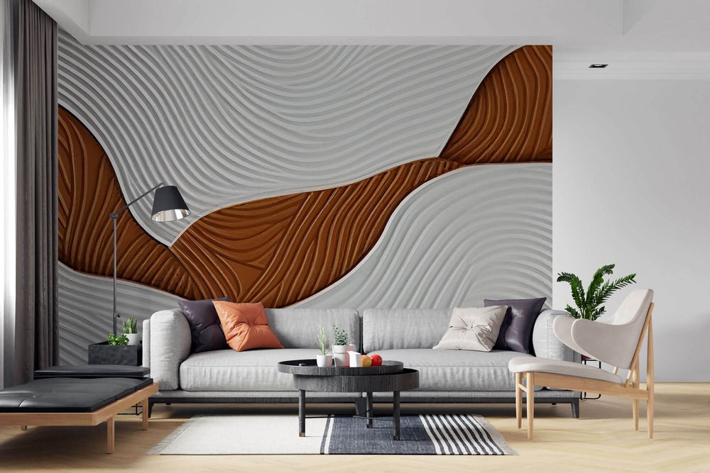 Tapet Personalizat Abstract cu plaster texturat in nuante de alb si caramiziu - ACRYLIC TEXTURED ART