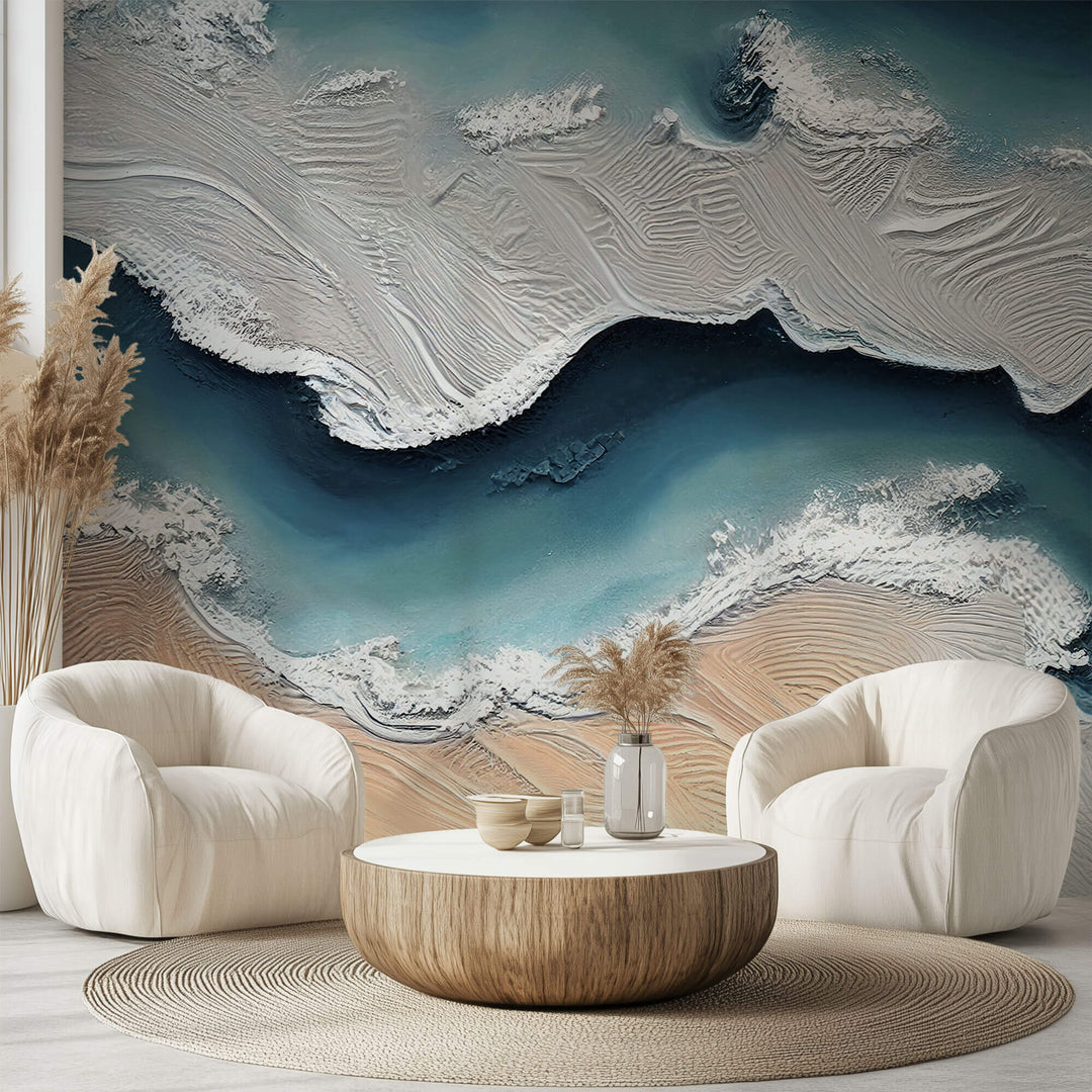 Tapet Personalizat Abstract cu pictura abstracta din plaster ilustrand o peninsula si apa marii - ABSTRACT PENINSULA I