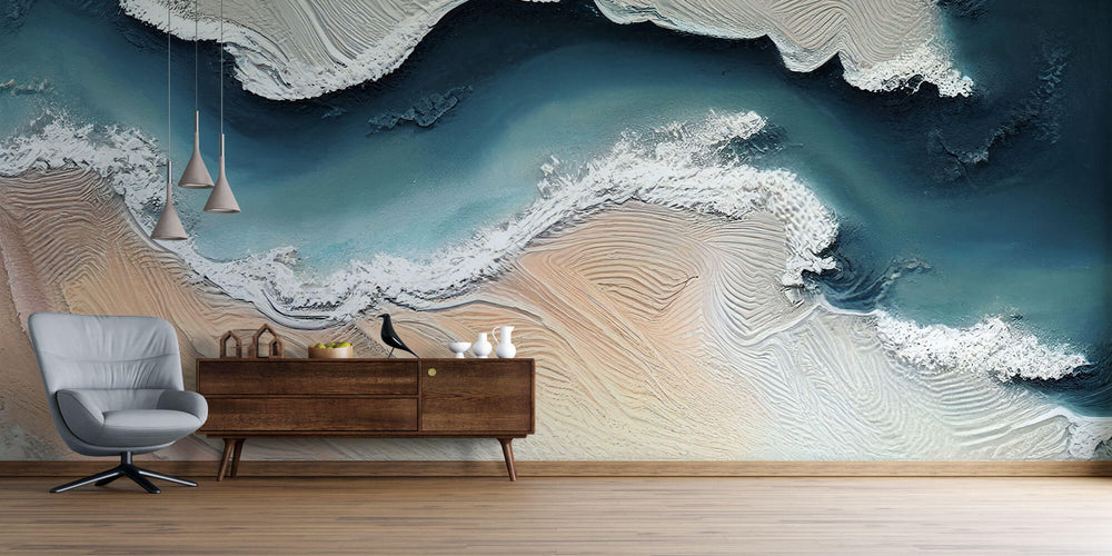 Tapet Personalizat Abstract cu pictura abstracta din plaster ilustrand o peninsula si apa marii - ABSTRACT PENINSULA I