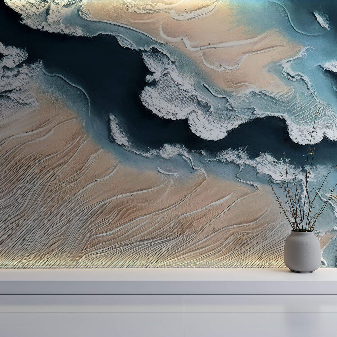 Tapet Personalizat Abstract cu pictura abstracta din plaster ilustrand o peninsula si valuri spumante - ABSTRACT PENINSULA II