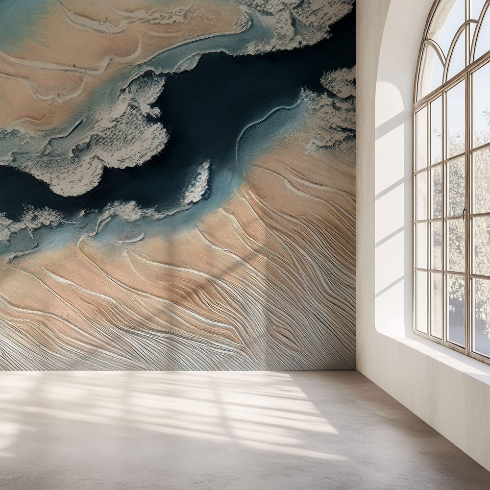 Tapet Personalizat Abstract cu pictura abstracta din plaster ilustrand o peninsula si valuri spumante - ABSTRACT PENINSULA II