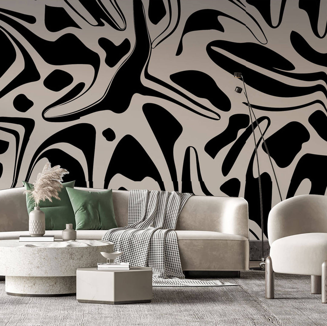 Tapet Personalizat Abstract cu forme abstracte negre - LIQUID BLACK