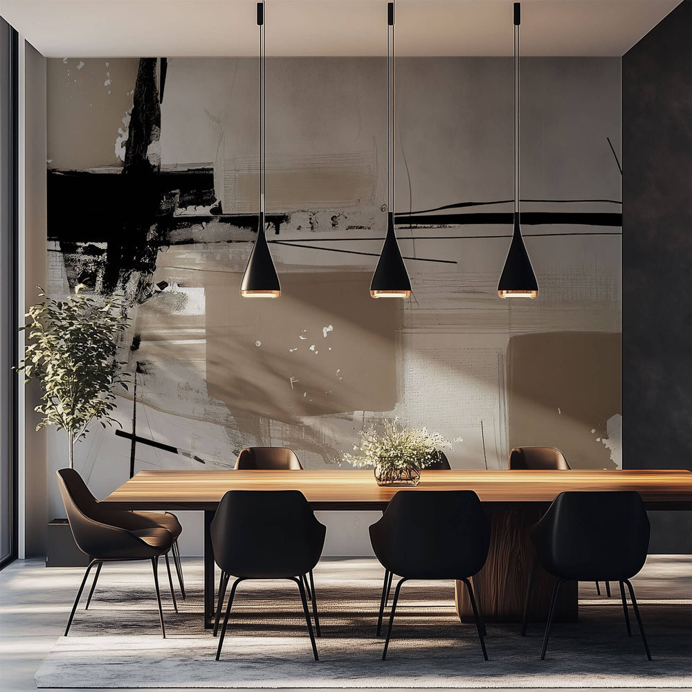 Tapet Personalizat Abstract cu arta expresiva in nuante de bej si negru - NEUTRAL CANVAS