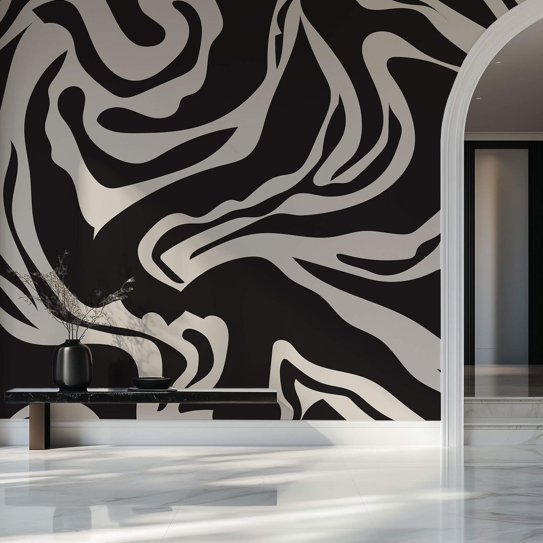 Tapet Personalizat Abstract cu forme fluide pe un fundal inchis - SEAMLESS BLACK II