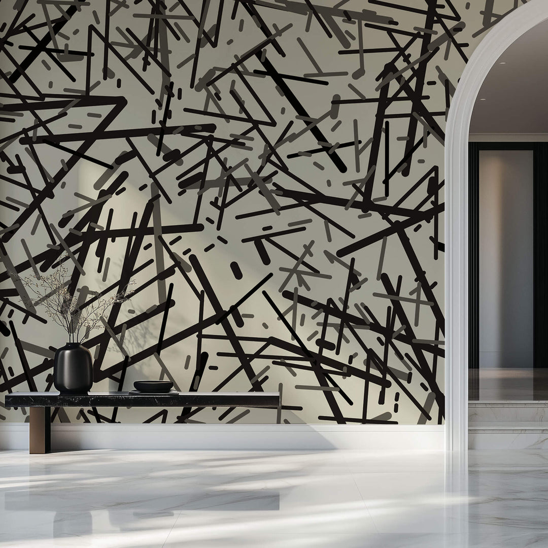 Tapet Personalizat Abstract cu linii aleatorii in nuante de verde kaki - KAKI STICKS