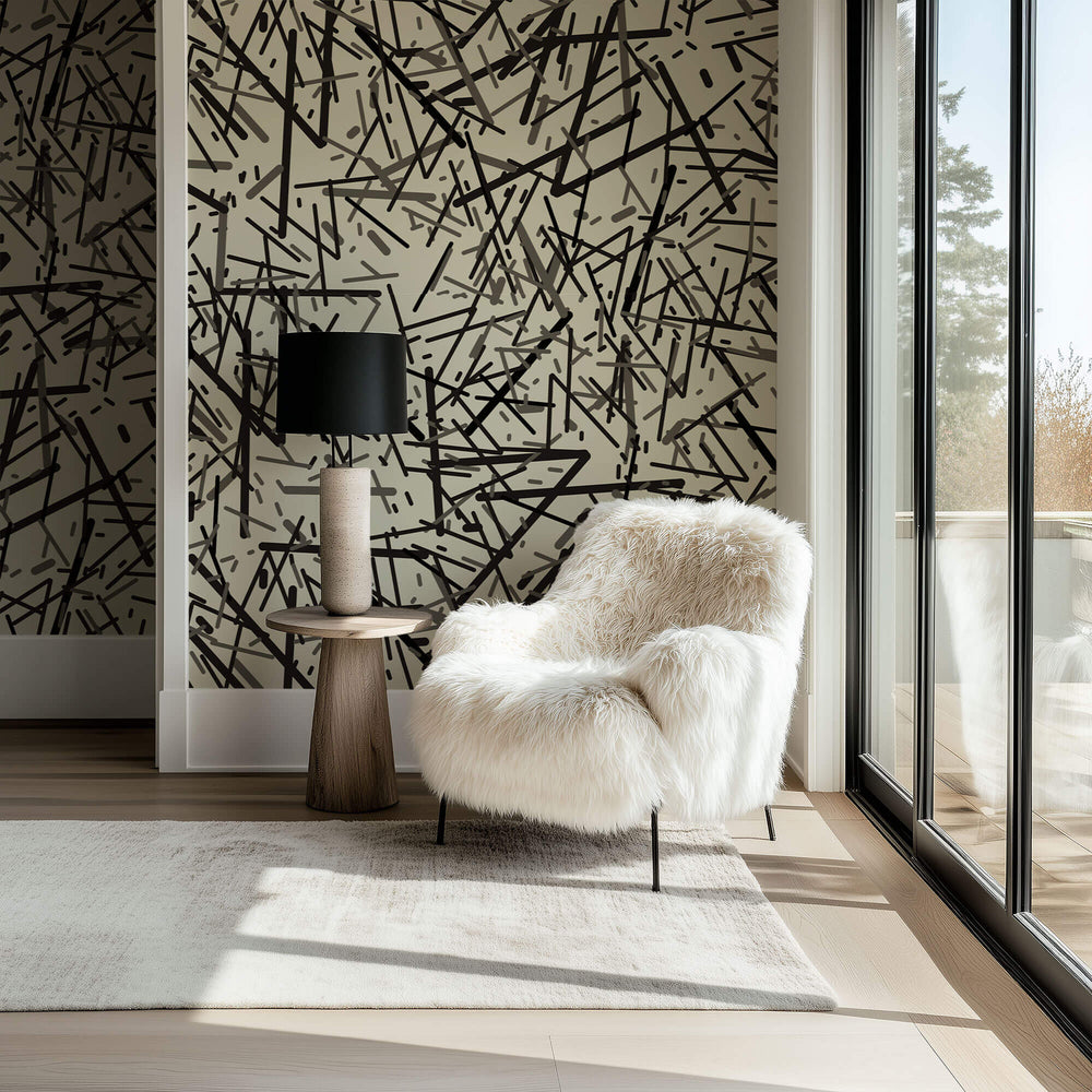 Tapet Personalizat Abstract cu linii aleatorii in nuante de verde kaki - KAKI STICKS