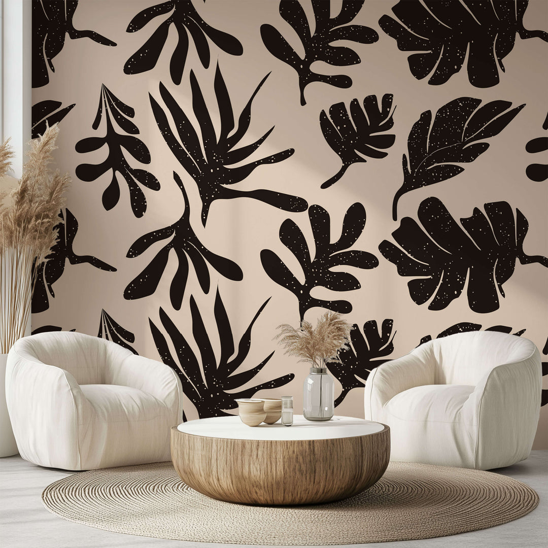 Tapet Personalizat Abstract cu frunze tropicale pe un fundal roz - LEAF STAMP