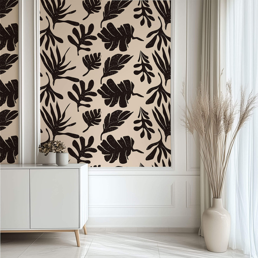 Tapet Personalizat Abstract cu frunze tropicale pe un fundal roz - LEAF STAMP