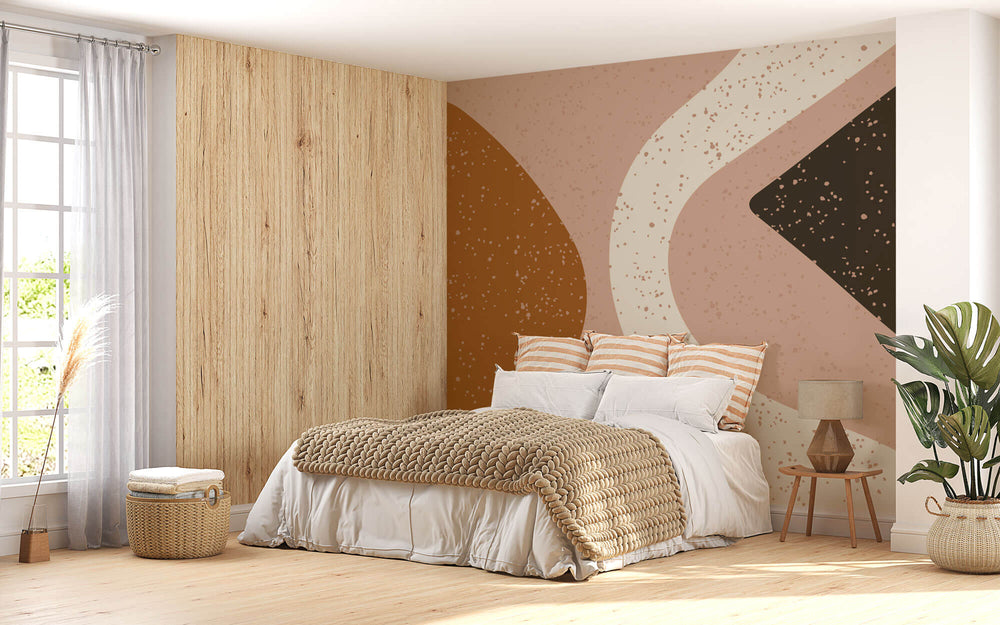 Tapet Personalizat Abstract cu terazzo roz portocaliu si maro - PINK TERRAZZO