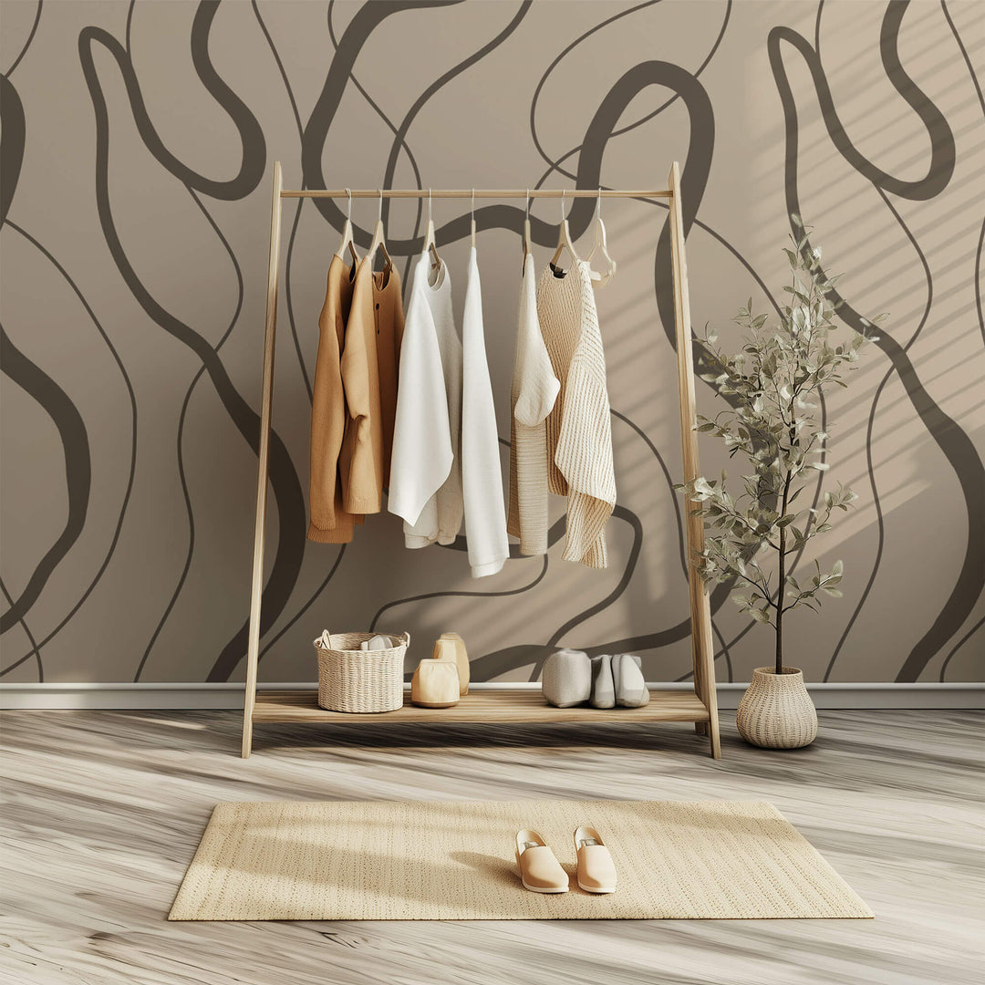 Tapet Personalizat Abstract cu linii abstracte maronii - FUZZY BROWN LINES