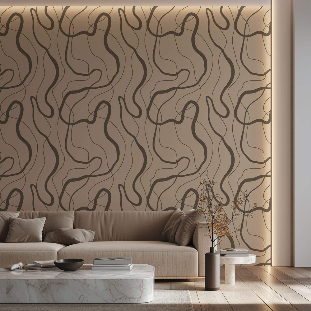 Tapet Personalizat Abstract cu linii abstracte maronii - FUZZY BROWN LINES