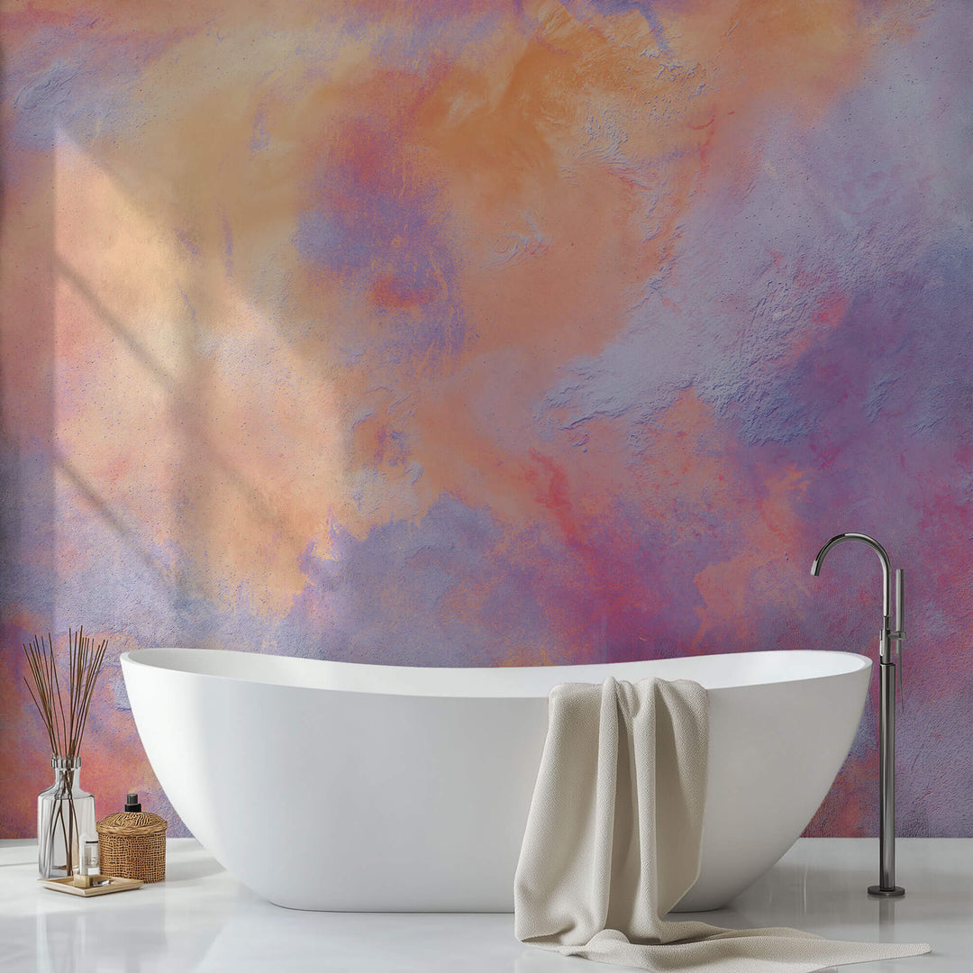 Tapet Personalizat Abstract cu paster colorat in nuante vibrante de portocaliu si mov - VIBRTANT NEBULA