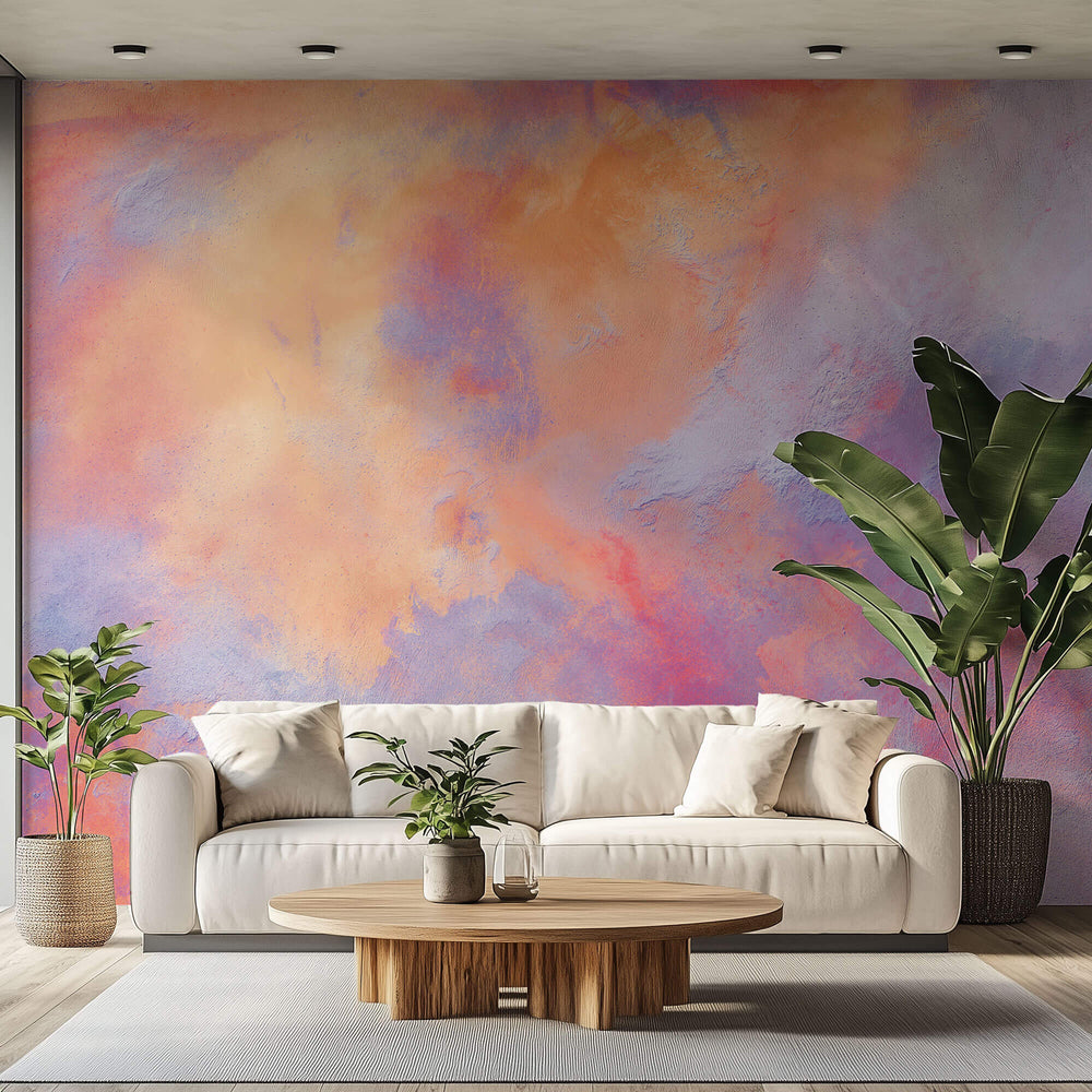 Tapet Personalizat Abstract cu paster colorat in nuante vibrante de portocaliu si mov - VIBRTANT NEBULA