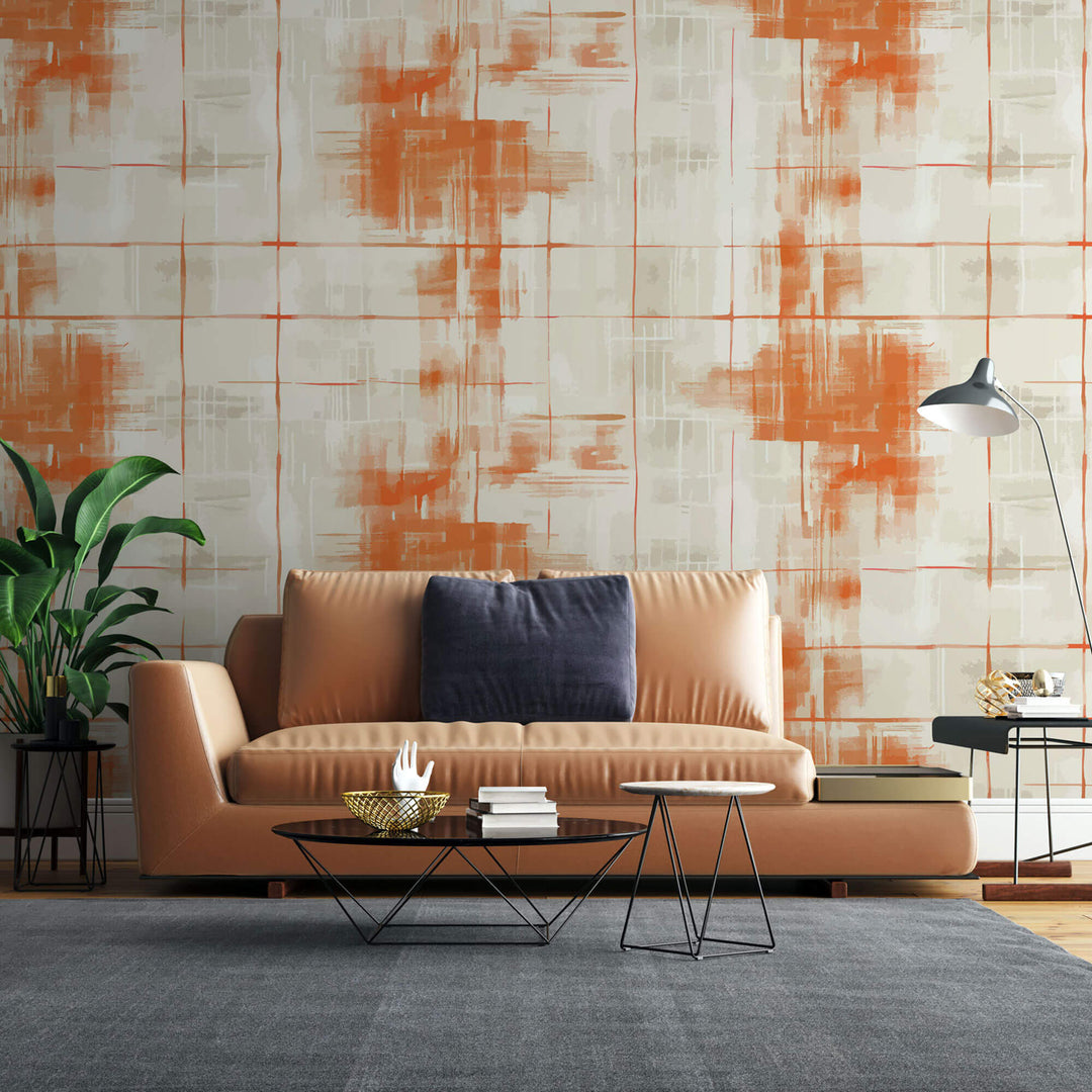 Tapet Personalizat Abstract cu elemente pictate abstract in nuante portocalii - TANGERINE WALL