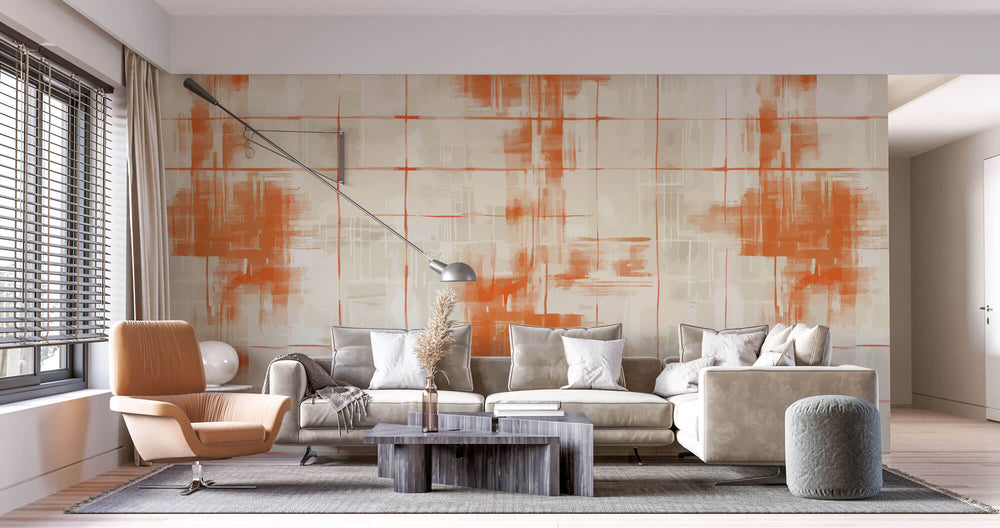 Tapet Personalizat Abstract cu elemente pictate abstract in nuante portocalii - TANGERINE WALL