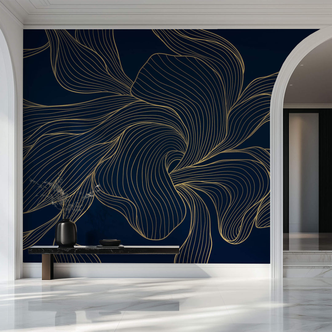 Tapet Personalizat Abstract cu o planta abstracta in nuante aurii - MIDNIGHT ORCHID