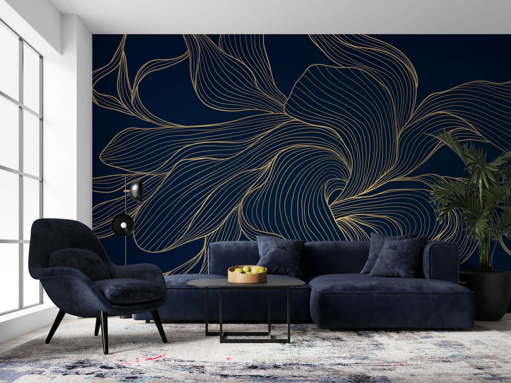 Tapet Personalizat Abstract cu o planta abstracta in nuante aurii - MIDNIGHT ORCHID