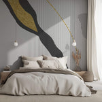 Tapet Personalizat Abstract cu elemente intr-o incadrare eleganta abstracta in nuante de gri si insertii aurii cu fundal texturat uniform - MODERN ELEGANCE
