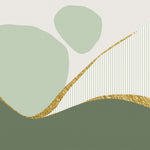 Tapet Personalizat Abstract cu elemente abstracte in nuante de verde si insertii aurii cu fundal texturat uniform - SAGE DECORATIVE WALL