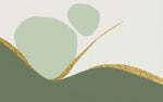 Tapet Personalizat Abstract cu elemente abstracte in nuante de verde si insertii aurii cu fundal texturat uniform - SAGE DECORATIVE WALL