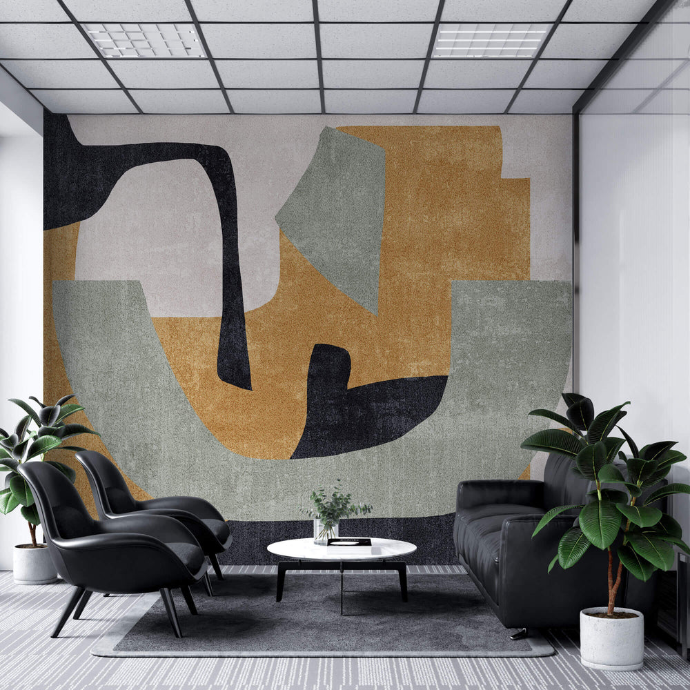 Tapet Personalizat Abstract cu forme abstracte si textura in nuante de galben si verde 1 - ABSTRACT MUSTARD SAGE I