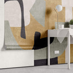 Tapet Personalizat Abstract cu forme abstracte si textura in nuante de galben si verde 1 - ABSTRACT MUSTARD SAGE I