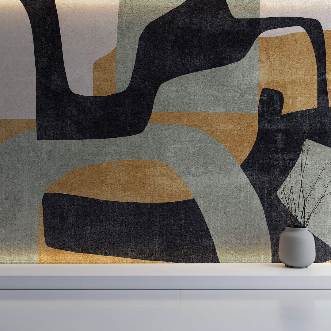 Tapet Personalizat Abstract cu forme abstracte si textura in nuante de galben si verde 2 - ABSTRACT MUSTARD SAGE II