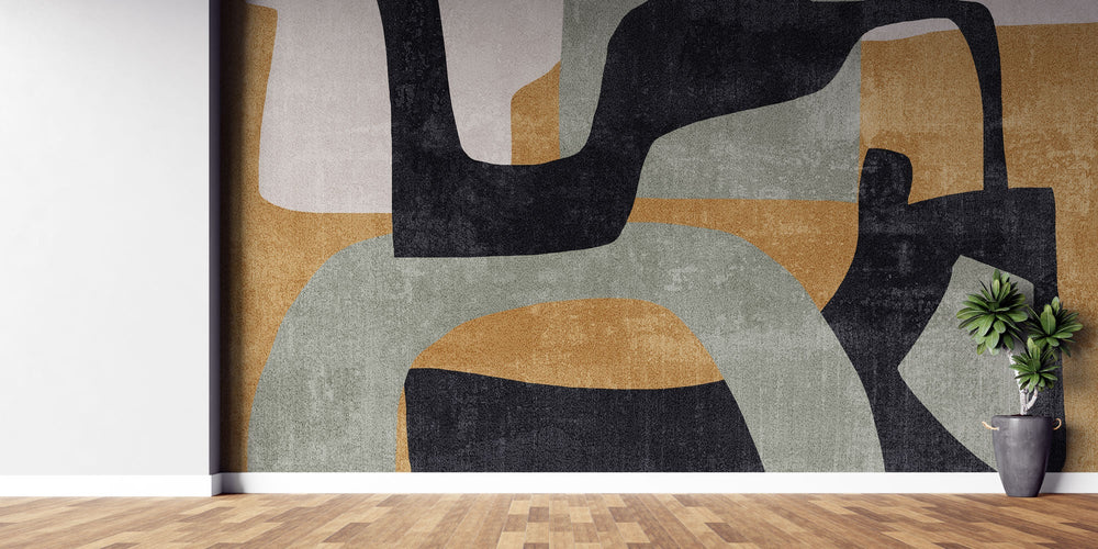 Tapet Personalizat Abstract cu forme abstracte si textura in nuante de galben si verde 2 - ABSTRACT MUSTARD SAGE II