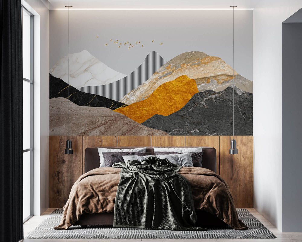 Tapet Personalizat Abstract cu munti cu mix de textura de roca si marmura si insertii aurii - MOUNTAIN OF TEXTURES