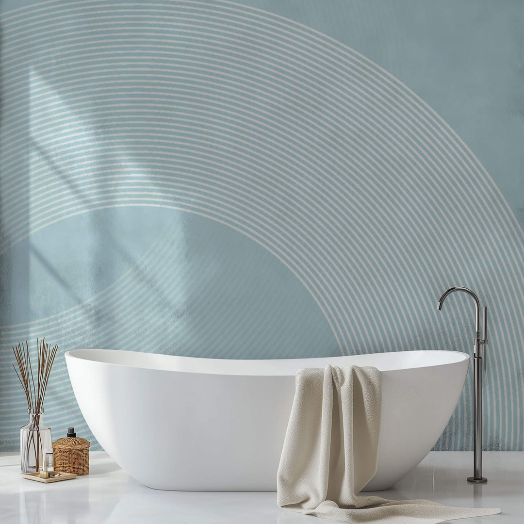 Tapet Personalizat Abstract cu semicercuri liniare pe fundal albastru deschis - BLUE REFRESH