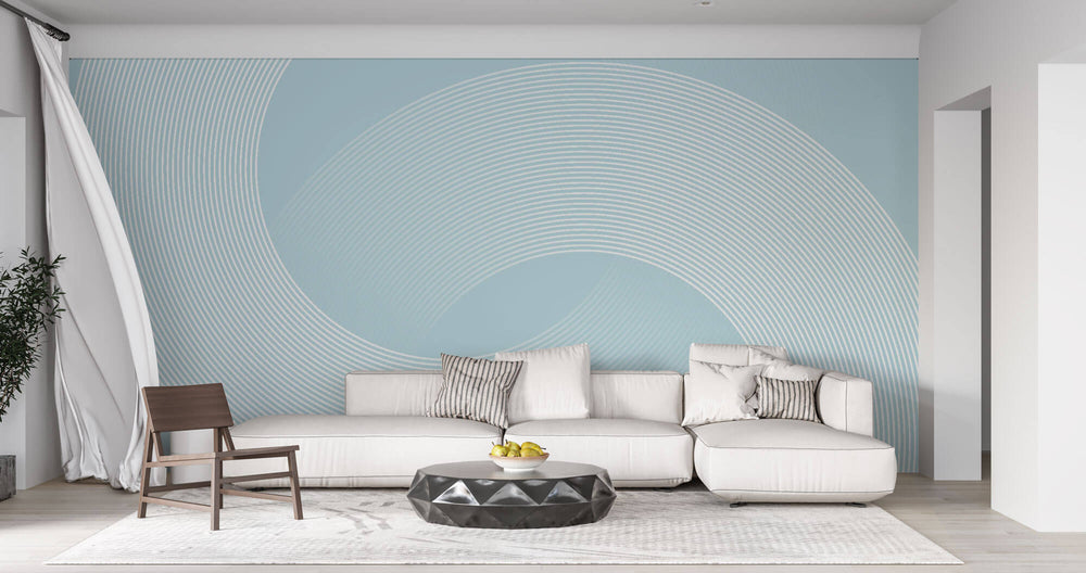 Tapet Personalizat Abstract cu semicercuri liniare pe fundal albastru deschis - BLUE REFRESH