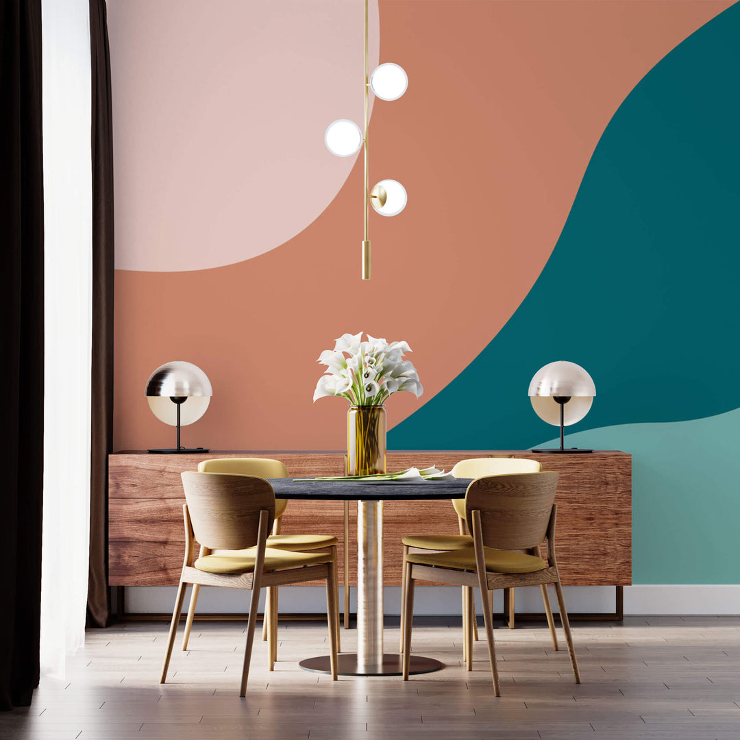 Tapet Personalizat Abstract cu nuante de albastru si coral 1 - PLAIN COLOURS I