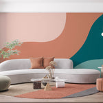 Tapet Personalizat Abstract cu nuante de albastru si coral 1 - PLAIN COLOURS I