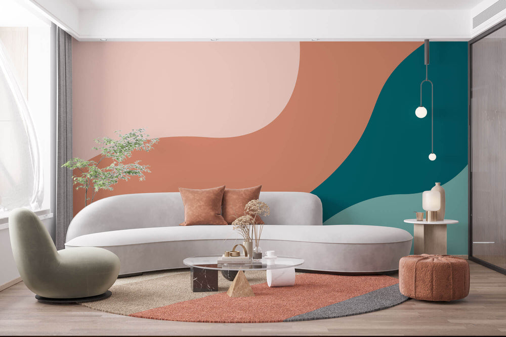 Tapet Personalizat Abstract cu nuante de albastru si coral 1 - PLAIN COLOURS I