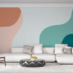 Tapet Personalizat Abstract cu nuante de albastru si coral 2 - PLAIN COLOURS II