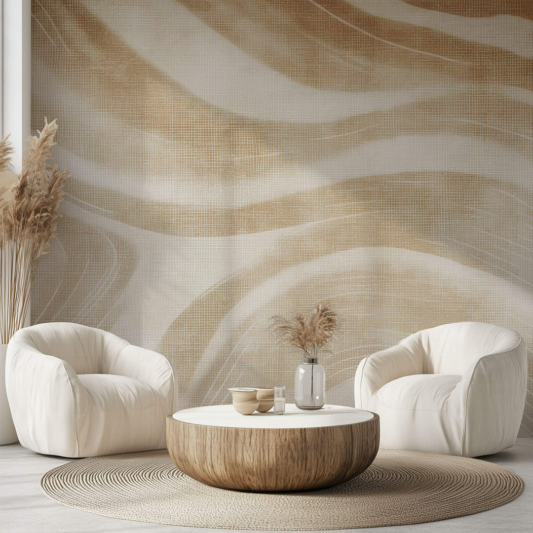 Tapet Personalizat Abstract cu model bej abstract si textura textila - SUMMER LINEN