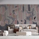 Tapet personalizat art deco in tonuri de gri cu textura cimentata si nuante de roz potrivit unui design de inspiratie moderna eleganta cu accente industriale